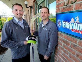 Scott Hill, national director of Play On!, left, and London event director Steve Ryall are gearing up for another big weekend at Victoria Park, May 20-21. (MORRIS LAMONT, The London Free Press)