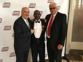 Former Toronto police chief Julian Fantino (left), Chief Mark Saunders (centre) and former chief David Boothby were on hand to lend their support to the 21st Annual Toronto Crime Stoppers Dinner on Wednesday, May 10, 2017. (JOE WARMINGTON/TORONTO SUN)