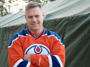 Captain Mike Timms, serving with Joint Task Force - Ukraine, in front of "Canada House" at the International Peacekeeping and Security Centre in Starychi, Ukraine.