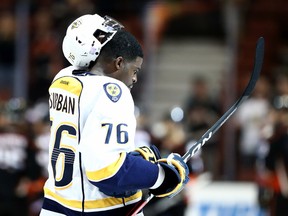 P.K. Subban of the Nashville Predators looks on after being defeated by the Anaheim Ducks at Honda Center on Oct. 26, 2016. (Sean M. Haffey/Getty Images)
