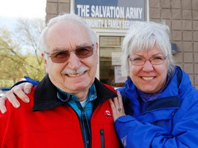 Luke Hendry/The Intelligencer
Jiri "George" Lestina and his daughter, Nadia Jarvis, stand outside the Belleville Salvation Army office Thursday.