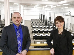 Cory Demone, site director, and Holly Abbott, director of customer experience and corporate communications with Millennium 1 Solutions, at the company's new location at 80 National street on Thursday, May 11. Gino Donato/Sudbury Star