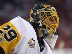 Goalie Marc-Andre Fleury of the Pittsburgh Penguins skates before Game 7 against the Washington Capitals at Verizon Center on May 10, 2017. (Patrick Smith/Getty Images)