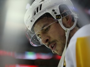 Sidney Crosby of the Pittsburgh Penguins looks on before the start of Game 7 against the Washington Capitals at Verizon Center on May 10, 2017. (Patrick Smith/Getty Images)