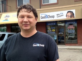 Geek 4 Cheap owner Mike Putnam outside their new Wallaceburg location on Margaret Avenue, which opened on May 1. This is the second location for the computer repair shop.