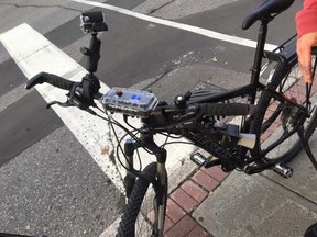 Police are using this device to measure one metre of separation between cars and cyclists. SUPPLIED PHOTO