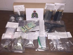 A traffic stop by West Shore RCMP yielded a loaded handgun with several loaded magazines and various suspected drugs such as cocaine, marijuana and other suspected controlled substance in tablet forms.