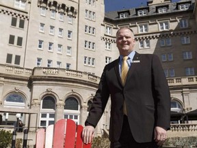 Garrett Turta, general manager of the Fairmont Hotel Macdonald, poses for a photo on the patio in Edmonton, Alta. on Thursday, May 11, 2017. He said the hotel has seen some bright spots but continues to feel the pinch from the oil and gas downturn. IAN KUCERAK / POSTMEDIA