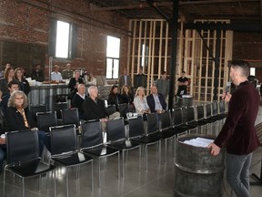 Jason Miller/The Intelligencer
Richard Courneyea, pictured here speaking at a event inside the soon to be opened Signal Brewery, was the recipient of a $100,000 federal grant in the support of the craft beer project which opens this summer.