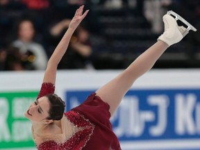 Kaetlyn Osmond, of Canada, skates her free program at the World figure skating championships in Helsinki, Finland, on Friday, March 31, 2017.