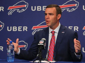 New Buffalo Bills GM Brandon Beane addresses the media during a press conference on May 12, 2017. (AP Photo/Jeffrey T. Barnes)