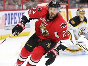 Viktor Stalberg of the Ottawa Senators against the Boston Bruins during first period of NHL action held at Canadian Tire Centre in Ottawa, April 21, 2017. (Jean Levac/Postmedia)