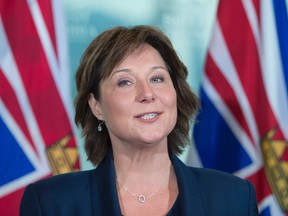 British Columbia Premier Christy Clark addresses the media at her office in Vancouver, B.C., Wednesday, May 10, 2017. Premier Clark narrowly won a minority government in Tuesday's provincial election. (THE CANADIAN PRESS/Jonathan Hayward)