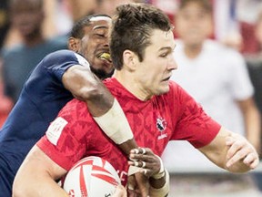 Former Belleville Bulldogs MVP Matt Mullins saw action for Canada at the HSBC World Rugby Sevens Series event last weekend in Paris. Bulldogs, meanwhile, split their 2017 TRU home openers Saturday at MAS Park. (Getty Images)