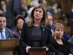 Conservative Interim leader Rona Ambrose stands in the House of Commons during Question Period in Parliament in Ottawa on May 8, 2017. Ambrose is reportedly expected to resign her seat by the summer. (THE CANADIAN PRESS/Fred Chartrand)