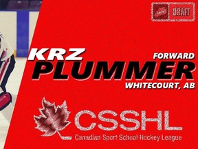 Whitecourt native Krz Plummer was drafted by the Vancouver Giants of the Western Hockey League on May 4 (Submitted photo).
