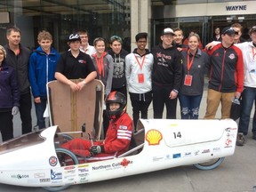 Northern Collegiate's Eco-Team stand beside their vehicle, The Rover, at Shell's Eco-Marathon Americas competition, which took place from April 27 to 30 in Detroit.
Handout/Sarnia This Week