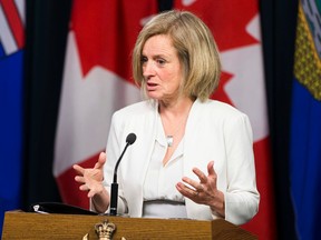 Premier Rachel Notley talks about Alberta having been granted leave to intervene on the Kinder Morgan Trans Mountain Pipeline expansion project judicial review by the Federal Court of Appeal on Tuesday May 16, 2017, in Edmonton. (Greg Southam/Postmedia)