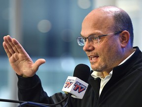 Edmonton Oilers general manager Peter Chiarelli holds a season ending press conference at Rogers Place in Edmonton on May 16, 2017. (Ed Kaiser)