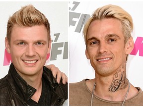 In this combination photo, Nick Carter, left, of the Backstreet Boys and his singer brother Aaron Carter appear at Wango Tango on May 13, 2017, in Carson, Calif. Robert Carter, the father of Nick and Aaron Carter, died Tuesday, May 16, 2017. Nick Carter said in a statement Wednesday that he was “heartbroken to share the news that our father, Robert, passed away last night.” Aaron Carter, 29, posted a photo of his dad on Instagram on Wednesday. (Photo by Richard Shotwell/Invision/AP, File)