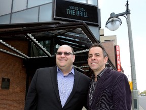 Michael Rubinoff, producer of the hit broadway musical Come From Away, left, meets with Grand artistic director Dennis Garnhum outside the Grand Theatre in London, Ontario on Wednesday May 17, 2017 MORRIS LAMONT/THE LONDON FREE PRESS /POSTMEDIA NETWORK