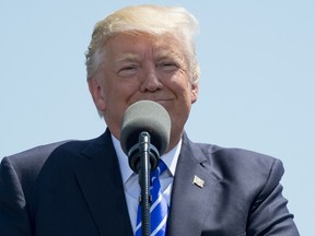 U.S. President Donald Trump speaks during the US Coast Guard Academy Commencement Ceremony in New London, Connecticut, May 17, 2017. / AFP PHOTO / SAUL LOEBSAUL LOEB/AFP/Getty Images