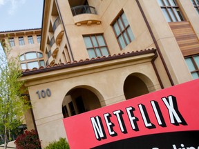 This file photo taken on April 14, 2011 shows the Netflix company logo at the Netflix headquarters in Los Gatos, CA on Wednesday, April 13, 2011. (RYAN ANSON/AFP/Getty Images)