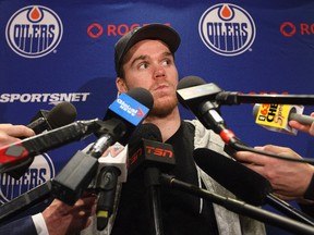 Edmonton Oilers captain Connor McDavid speaks to media in Edmonton on May 12, 2017. (The Canadian Press)