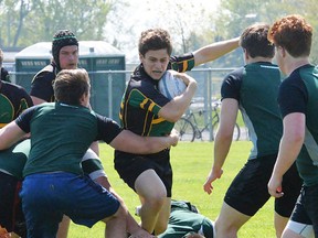 Centennial vs. Nicholson in Bay of Quinte senior boys rugby semi-final action Wednesday at MAS Park. (Catherine Frost for The Intelligencer)