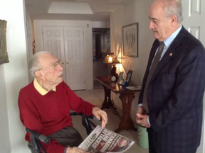 In 2014, Veterans Affairs Minister Julian Fantino paid a visit to Second World War veteran Ernest Côté after a violent home invasion at his condo. . / POSTMEDIA