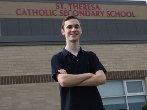 BRUCE BELL/THE INTELLIGENCER
Cameron Bardell, an 18-year-old Grade 12 student at St. Theresa Catholic Secondary School learned earlier this week he has been awarded an $80,000 Schulich Leadership Scholarship to the University of Waterloo.