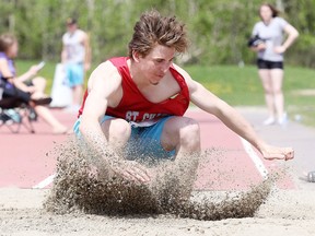 Participants take part in day 2 of the Sudbury District Secondary School's Athletic Association 76 Annual Track and Field Championships at the Laurentian Community Track Complex in Sudbury, Ont. on Thursday May 18, 2017. Gino Donato/Sudbury Star/Postmedia Network