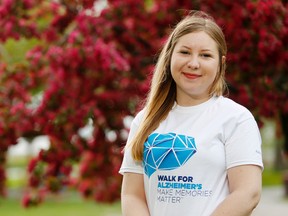 Luke Hendry/The INtelligencer
The Alzheimer Society's Amelia Huffman stands in West Zwick's Centennial Park Thursday in Belleville. The society's main fundraiser, the Walk for Alzheimer's, is scheduled for May 30 in the park and more participants are needed.