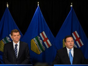 Brian Jean and Jason Kenney announce plans to United Conservative Party. (David Bloom/Edmonton Sun)