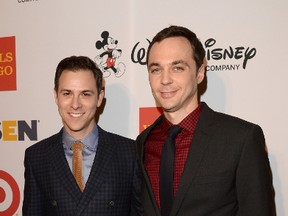 Todd Spiewak (L) and actor Jim Parsons arrive at the 9th Annual GLSEN Respect Awards at Beverly Hills Hotel on October 18, 2013 in Beverly Hills, California. (Jason Merritt/Getty Images for GLSEN)