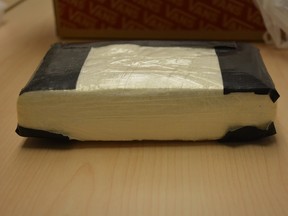 A kilogram of cocaine seized by Kingston Police on Tuesday. Photo supplied by Kingston Police