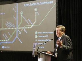 Mayor John Tory speaks about the Scarborough subway at the Scarborough Business Association's annual Mayor's Lunch on March 27, 2017. (Michael Peake/Toronto Sun)