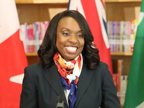 Ontario education minister Mitzie Hunter joined Glenn Thibeault announces the creation of a new Northern Supports Initiative and increases in the Special Education Grant that will benefit students in 22 school boards and help address the challenges of school boards operating in Northern Ontario, during a press conference at Ecole elementaire catholique St. Dominique on Friday, May 19, 2017. John Lappa/The Sudbury Star/Postmedia Network