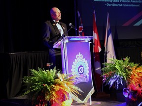 Chief Paul Pedersen presents awards at Thursday's police awards gala. (Supplied photo)