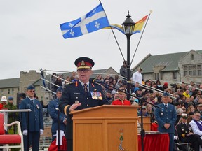 Chief of Defence Staff Jonathan Vance address the graduates during the Royal Military College Graduation and Commissioning Parade in Kingston on Friday. (Joseph Cattana/For The Whig-Standard)