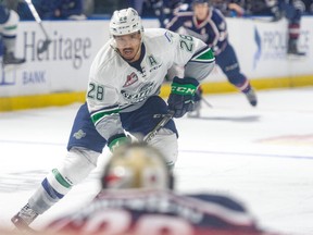 Keegan Kolesar of the Seattle Thunderbirds in action during the 2016-17 WHL season. Photo by Brian Liesse /Seattle Thunderbirds