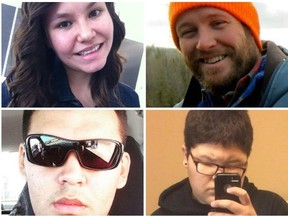 The murder victims in the Jan. 22, 2016 shooting in La Loche, Sask.: (clockwise, from top left) Marie Janvier, Adam Wood, Drayden Fontaine and Dayne Fontaine. (FACEBOOK)