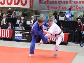 Photo supplied by Declan Harding
Declan Harding, dressed in white, competes at a Judo tournament in Edmonton. Harding is heading to Calgary next week to fight in the Canadian national tournament.