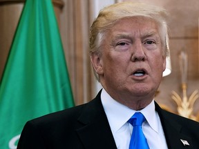 U.S. President Donald Trump speaks during bilateral meeting with the Saudi Crown Prince at a hotel in Riyadh on May 20, 2017. /(MANDEL NGAN/AFP/Getty Images)