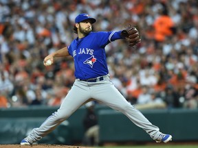 Blue Jays starting pitcher Mike Bolsinger delivers against the Orioles during first inning MLB action in Baltimore on Saturday, May 20, 2017. (Gail Burton/AP Photo)