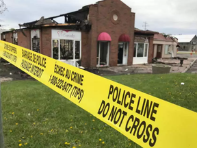Four businesses were extensively damaged in an overnight fire in downtown Manotick on May 21, 2017 (Ashley Fraser, Postmedia)