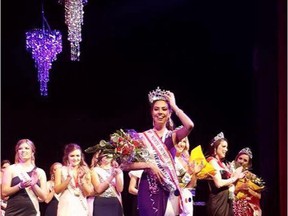Chapleau resident Emma Morrison accepts her crown in Sudbury at the Miss North Ontario 2017 pageant May 14. The Grade 11 student won top honours in her first-ever pageant.
