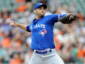 Marco Estrada  of the Blue Jays pitches against the Baltimore Orioles at Oriole Park at Camden Yards on May 21, 2017 in Baltimore. (Greg Fiume/Getty Images)