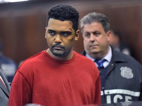 Richard Rojas appears during his arraignment in Manhattan Criminal Court in New York on Friday, May 19, 2017. Rojas is accused of mowing down a crowd of Times Square pedestrians with his car on Thursday. (R. Umar Abbasi/New York Post via AP/Pool)