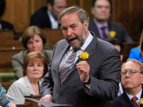 NDP Leader Tom Mulcair stands in the House of Commons during Question Period on Parliament in Ottawa, Wednesday, May 17, 2017.THE CANADIAN PRESS/Fred Chartrand